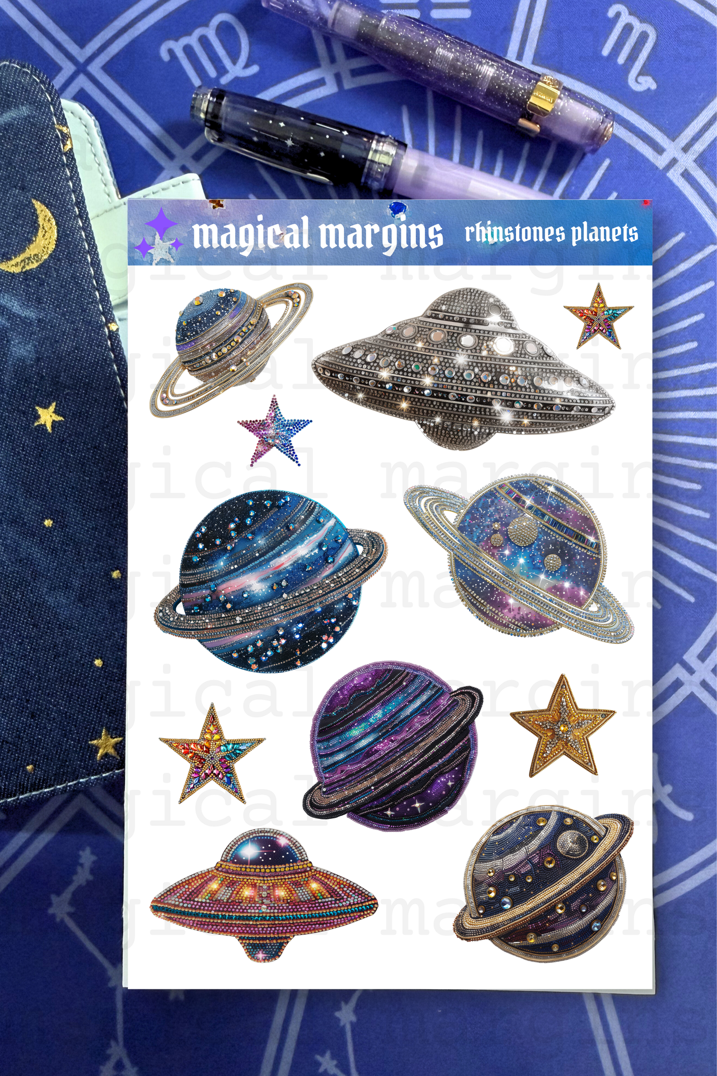 Rhinestones Planets Decorative Sticker Sheet