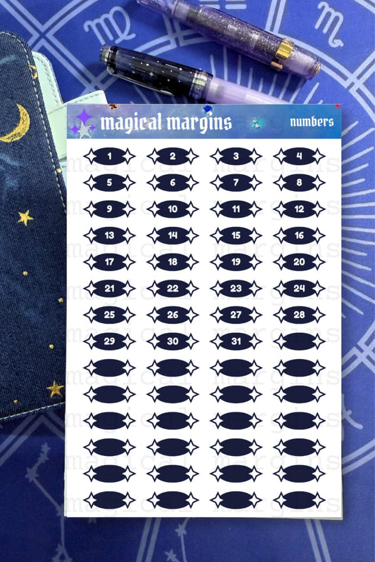 Monthly Numbers Functional Planner Sticker Sheet