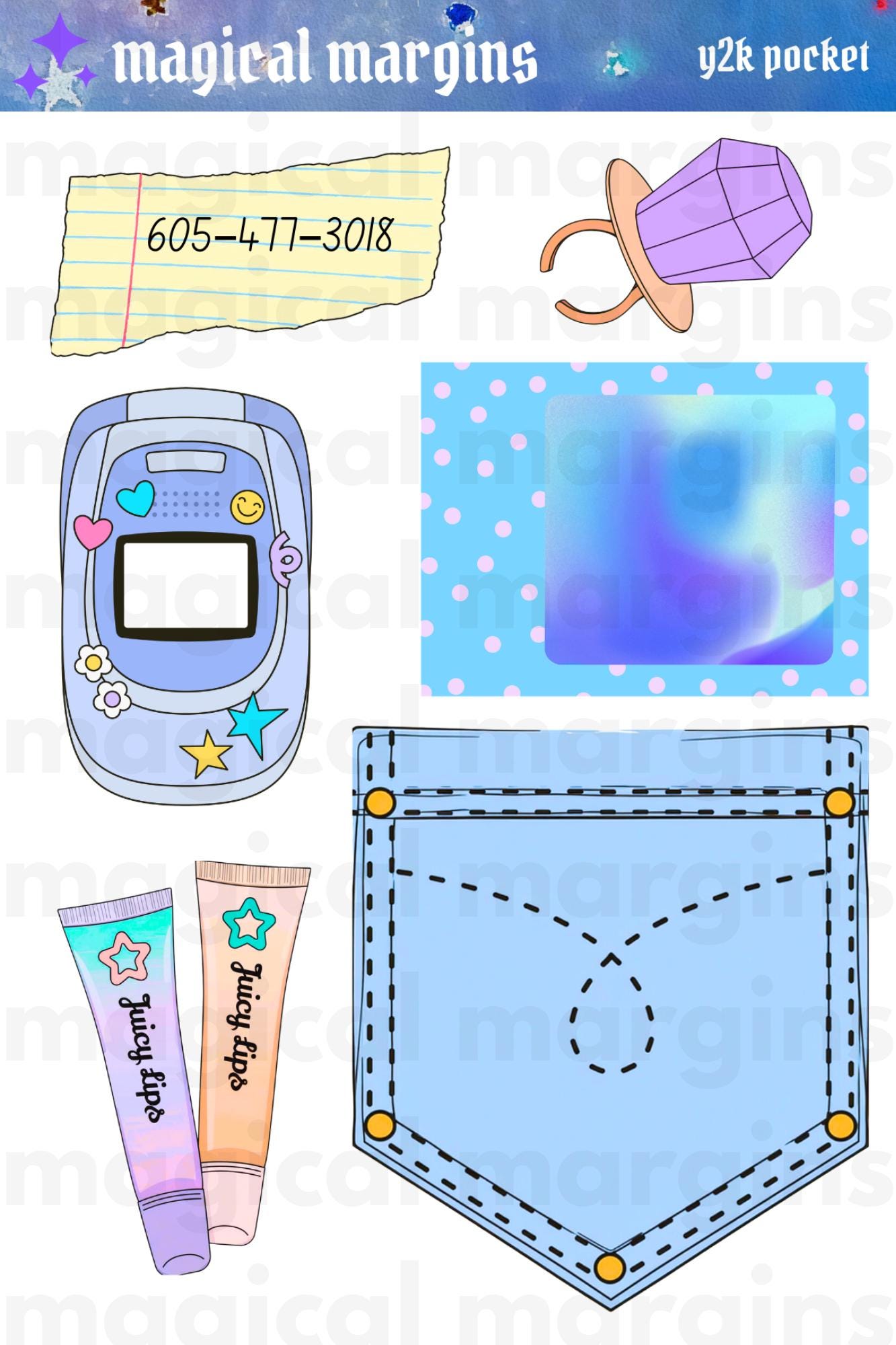 Y2K Pocket Junk Journal Sticker Sheet