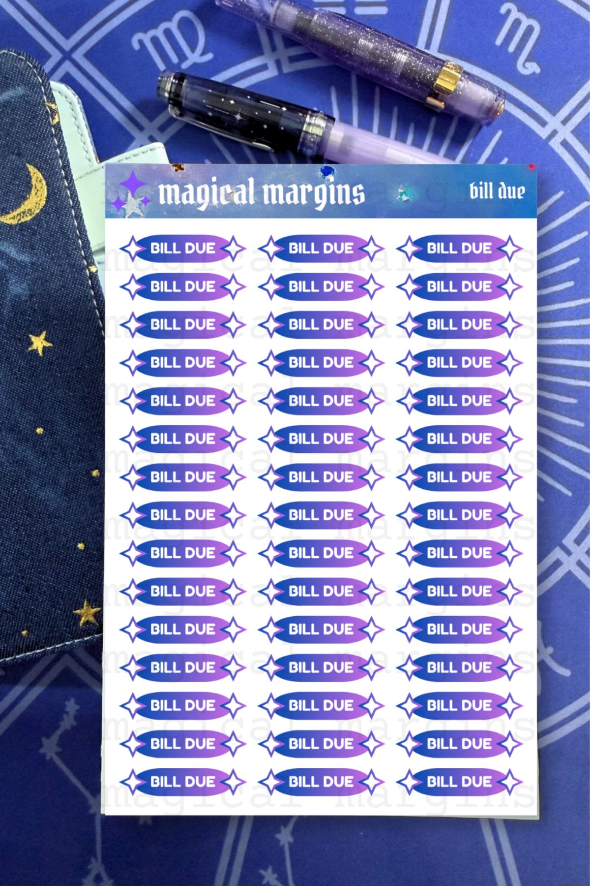 Bill Due Functional Planner Sticker Sheet