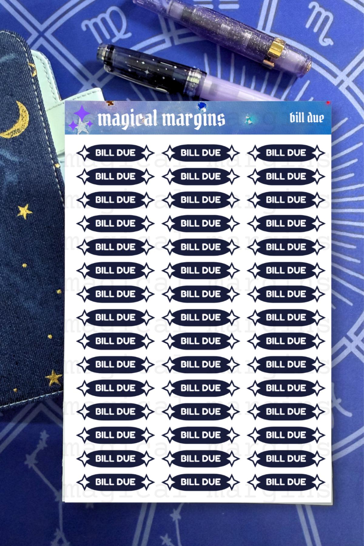 Bill Due Functional Planner Sticker Sheet