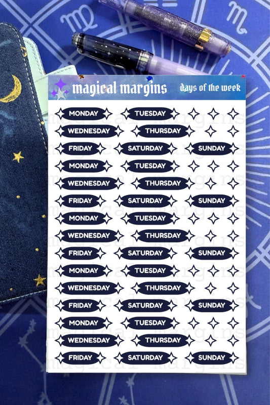 Days of the Week Functional Planner Sticker Sheet