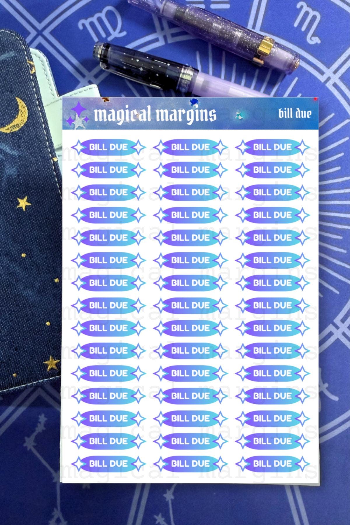 Bill Due Functional Planner Sticker Sheet